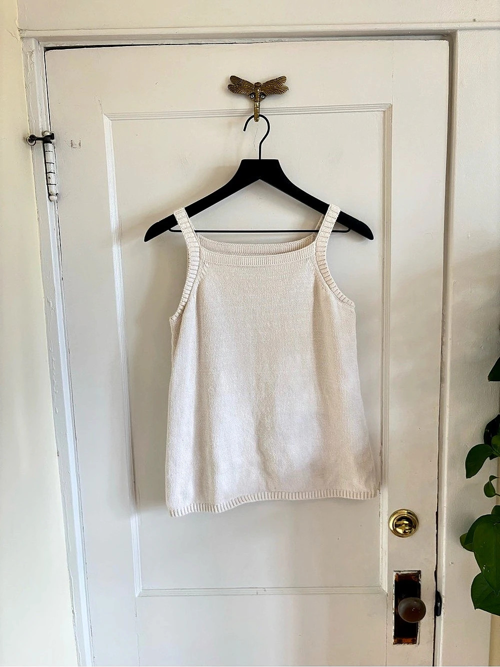 LOFT Cotton Linen Knit Tank Top Cream Minimalist Sustainable Capsule Size Small